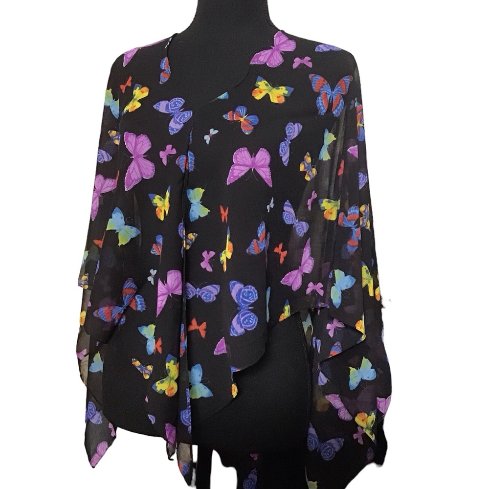 Women butterfly black multi color wrap shawl coverup nwt - Picture 3 of 6